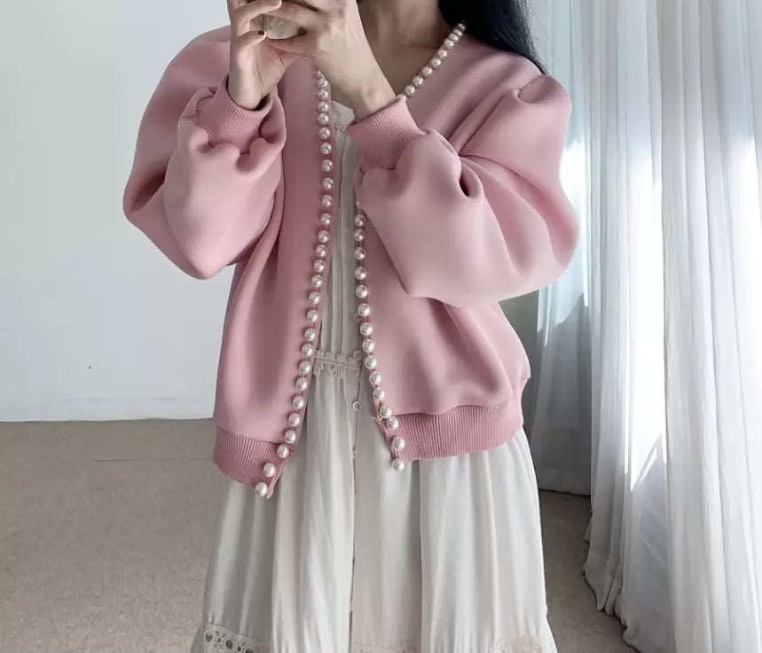 Bubble sleeve pearl jacket