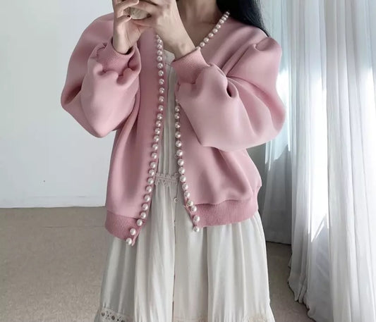 Bubble sleeve pearl jacket