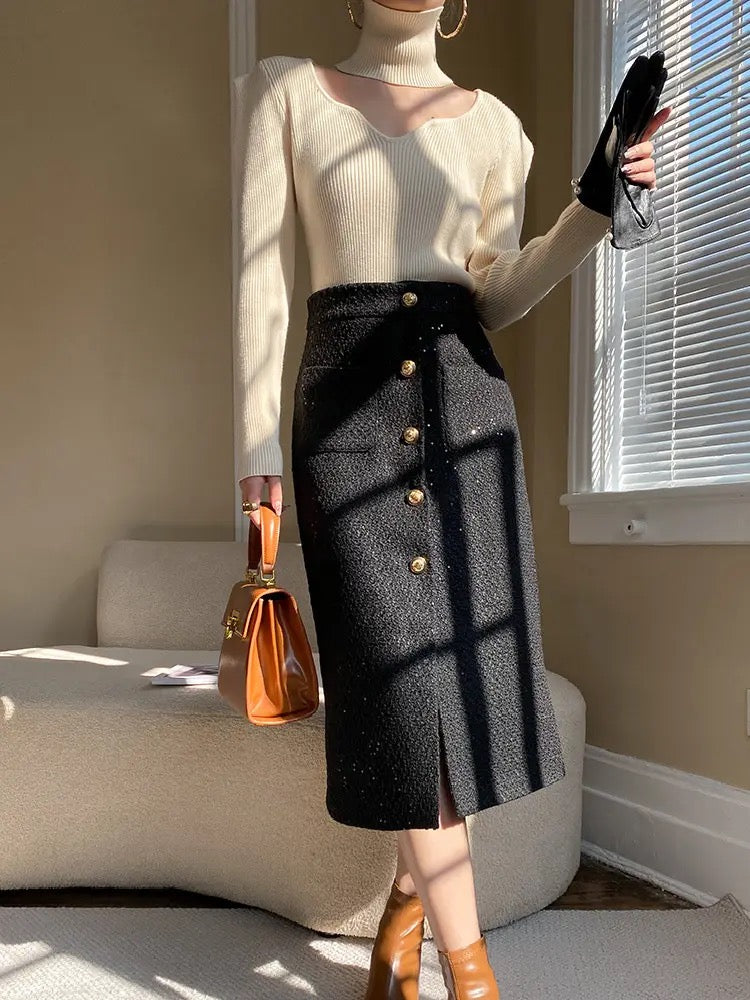 Tweed button skirt