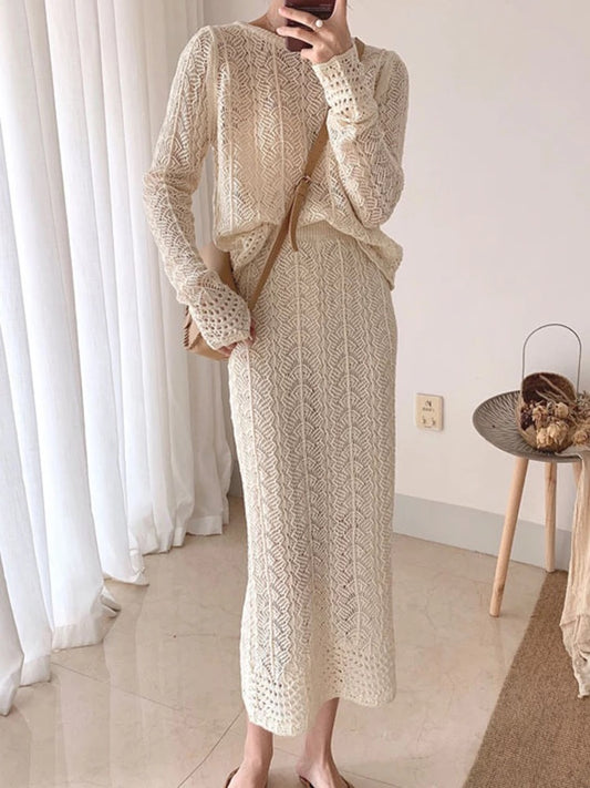 Knitted two piece skirt and top set