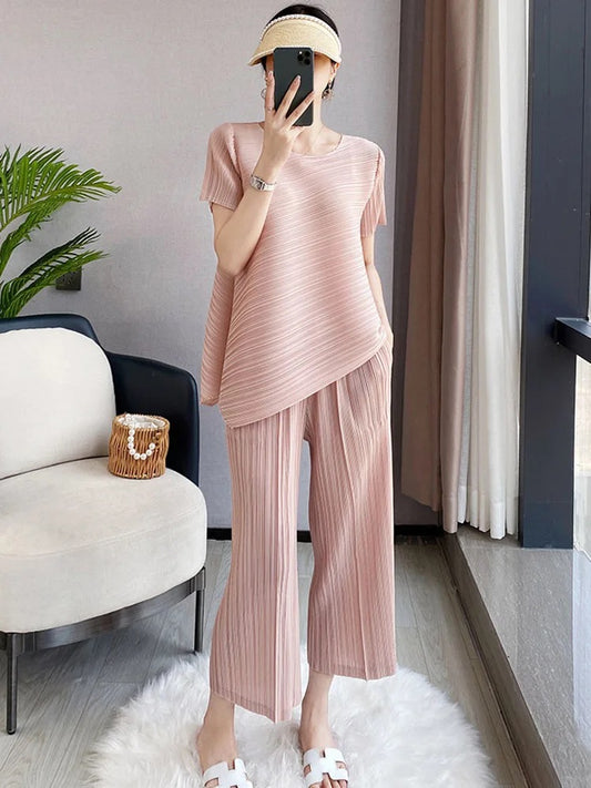 Pleated Irregular top and pants set