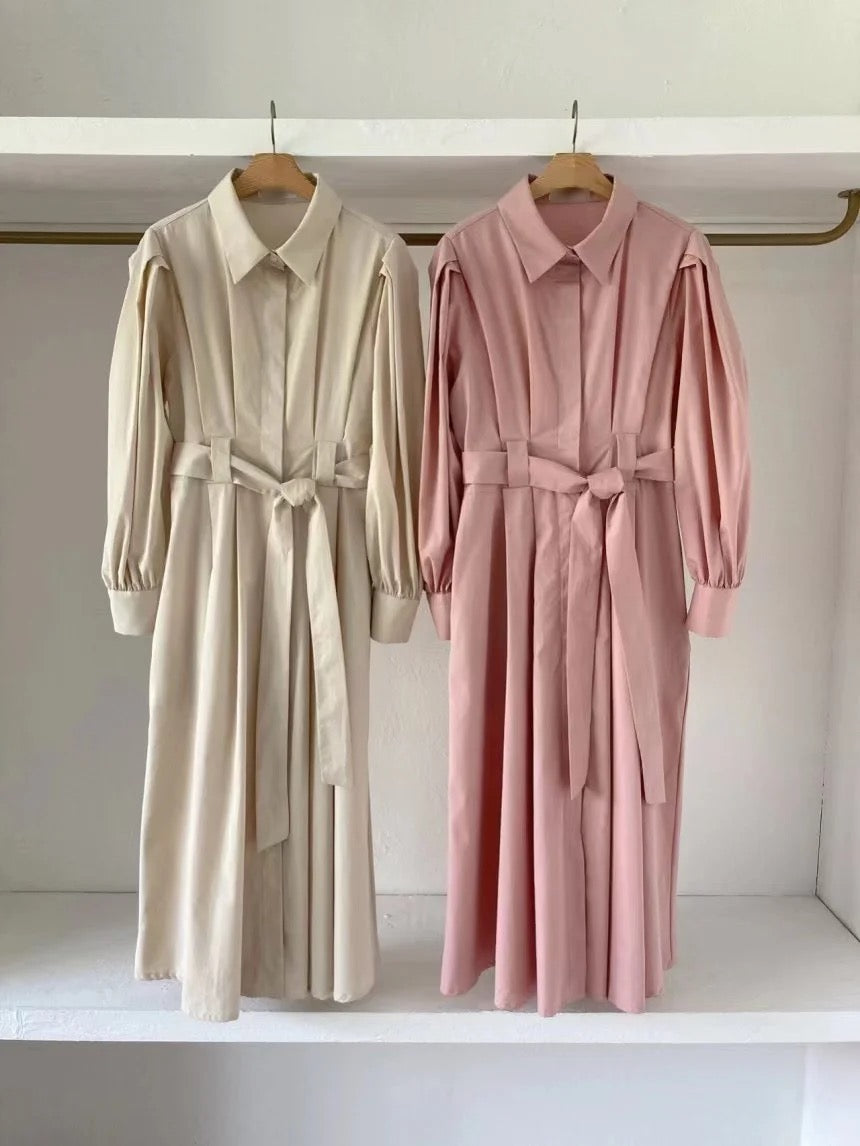 Lantern sleeve lapel shirt dress