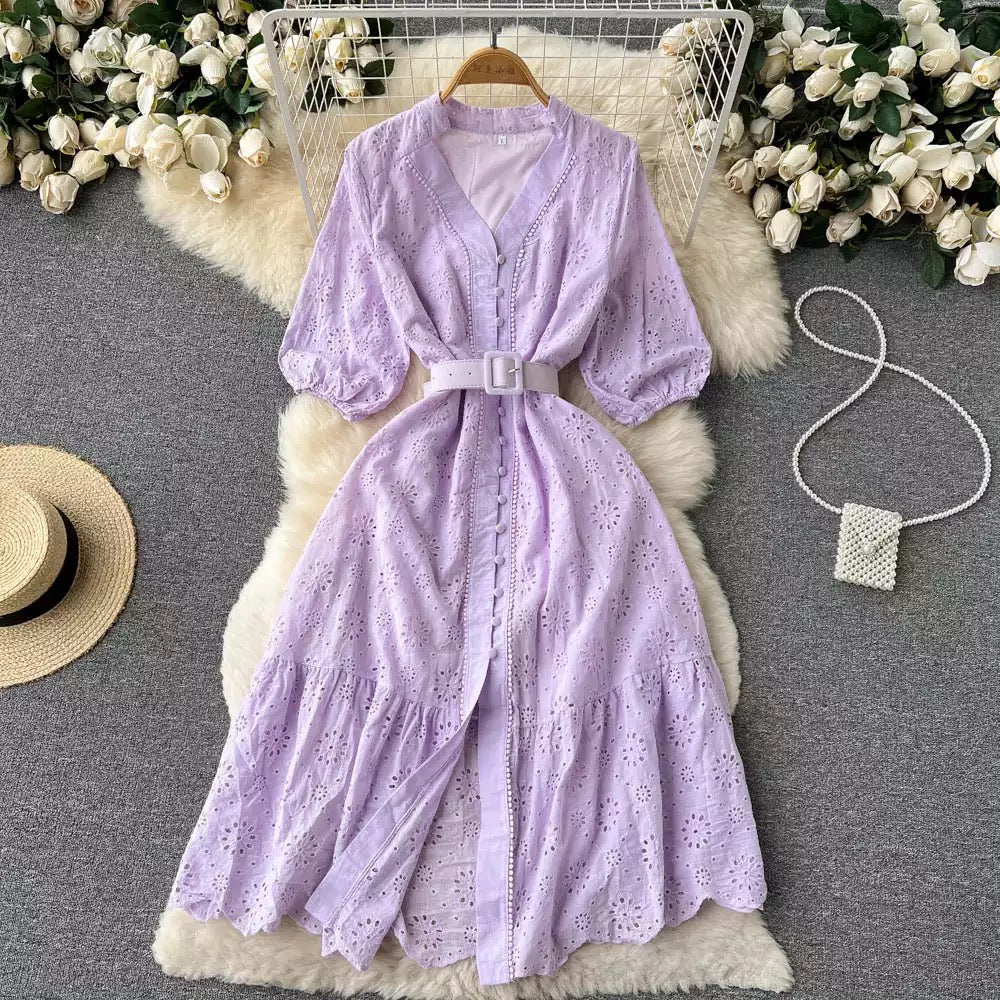 V neck hollow dress