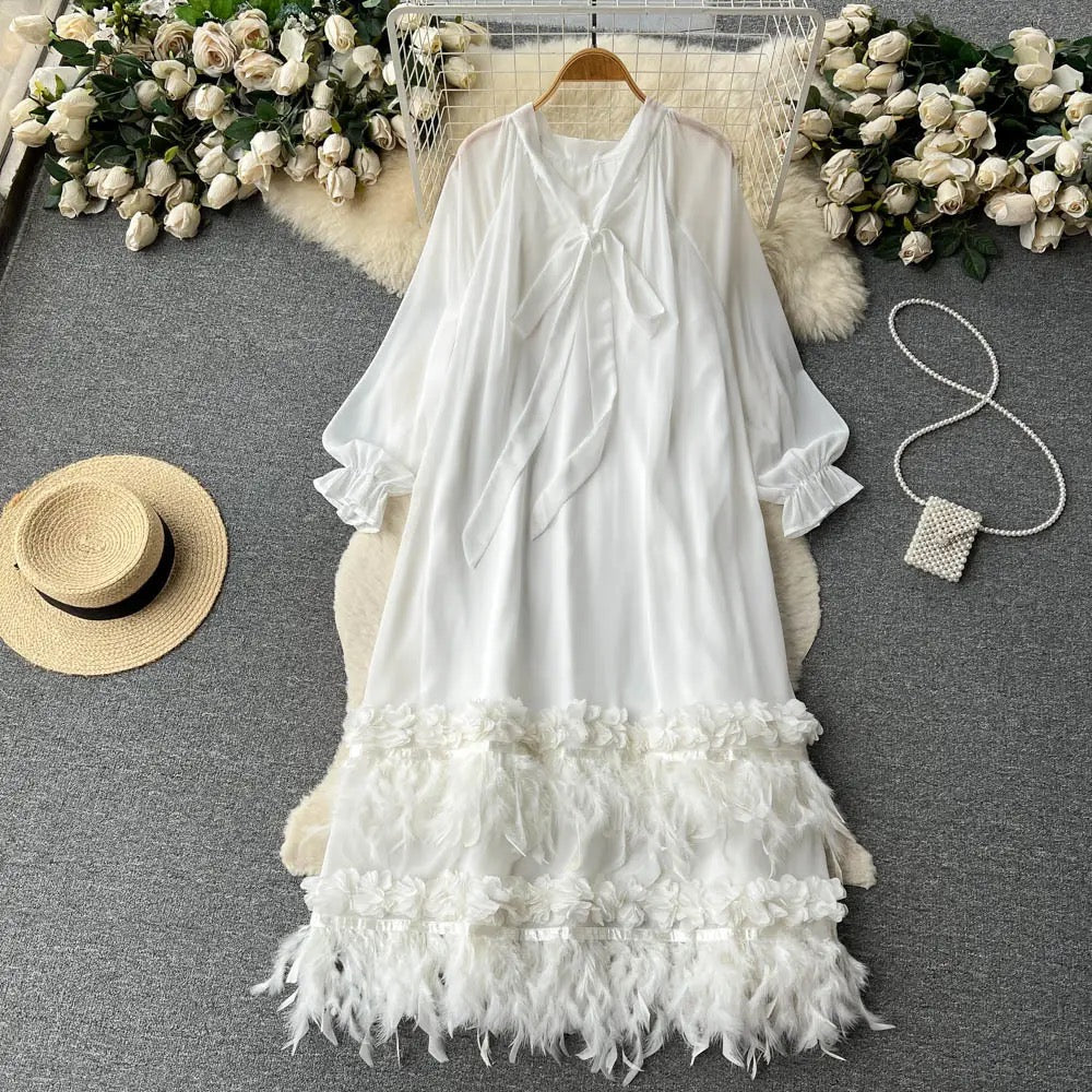 Feather trim dress