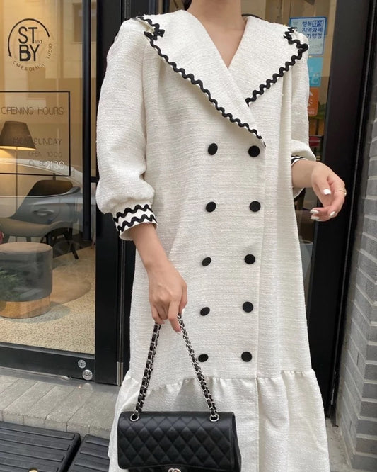 Lapel collar double breasted coat dress