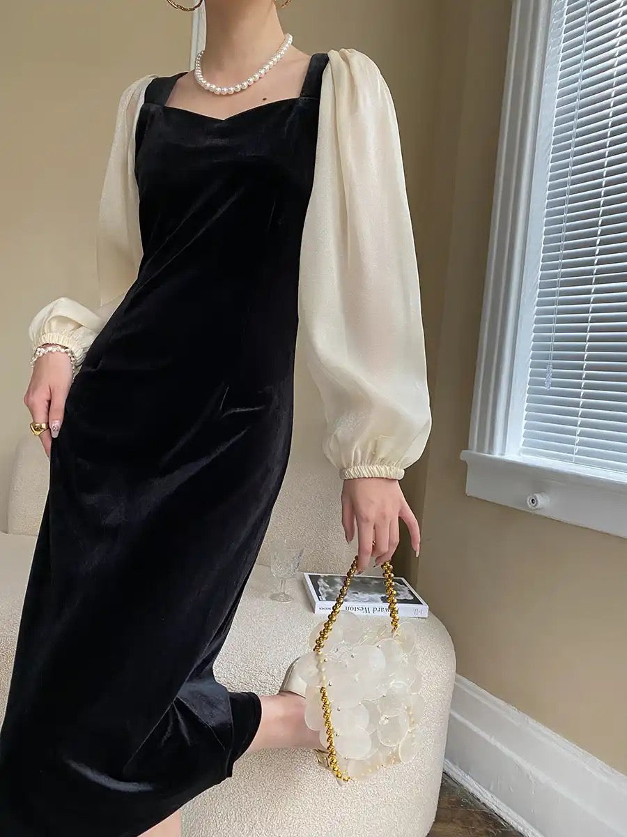 Bubble sleeve velvet dress