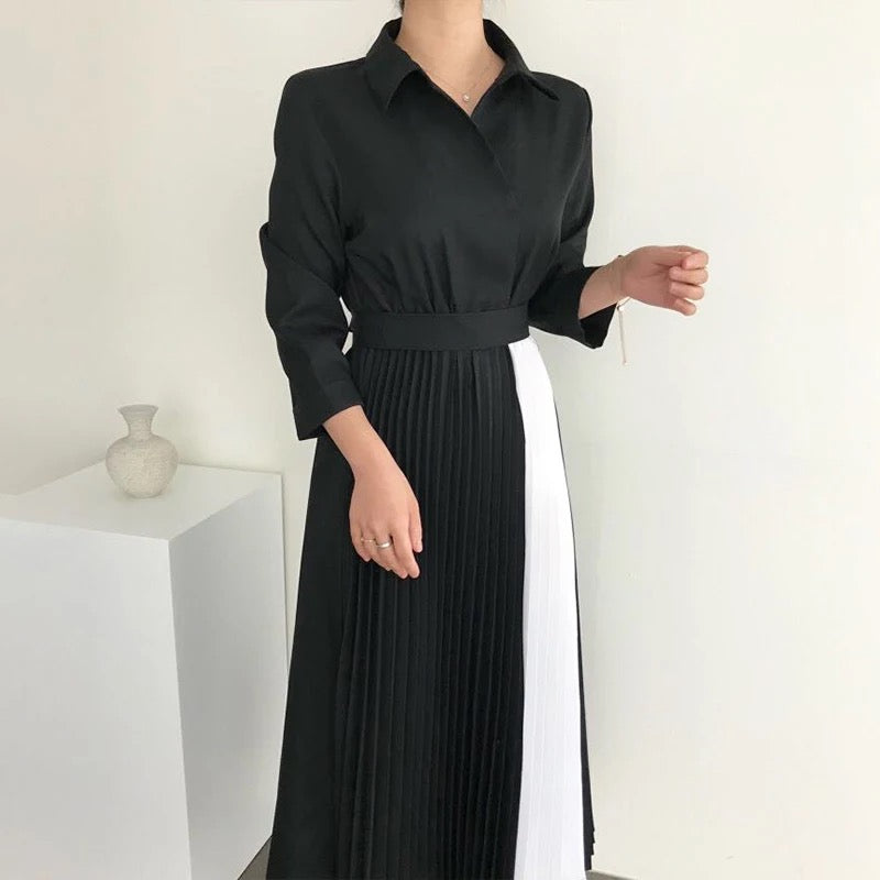 Pleated panel shirt dress