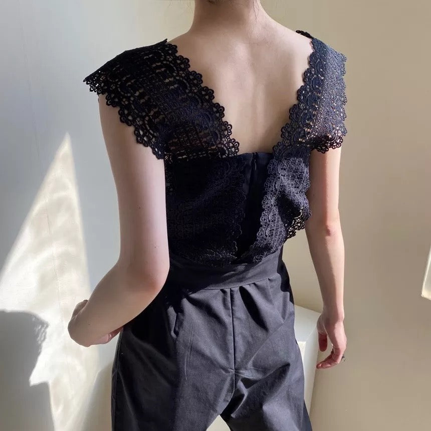 V neck lace jumpsuit