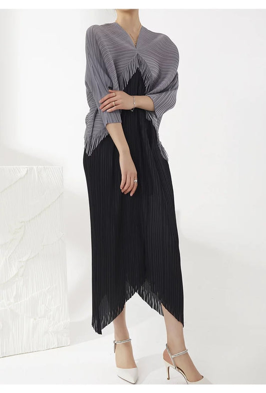 Pleated tassel batwing dress