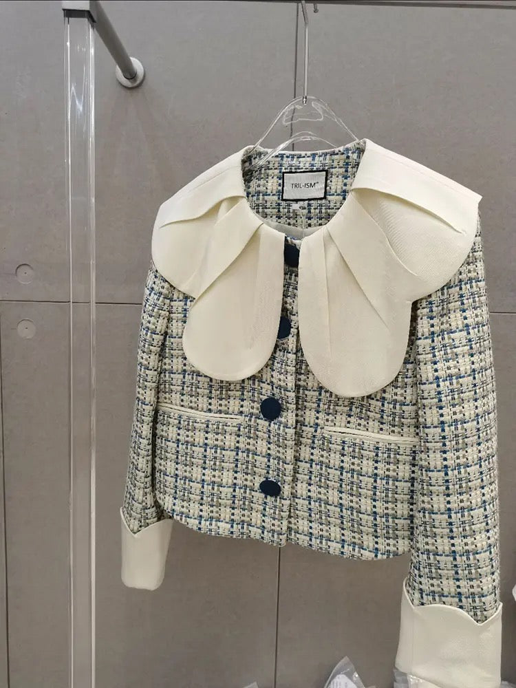 Tweed plaid collar coat