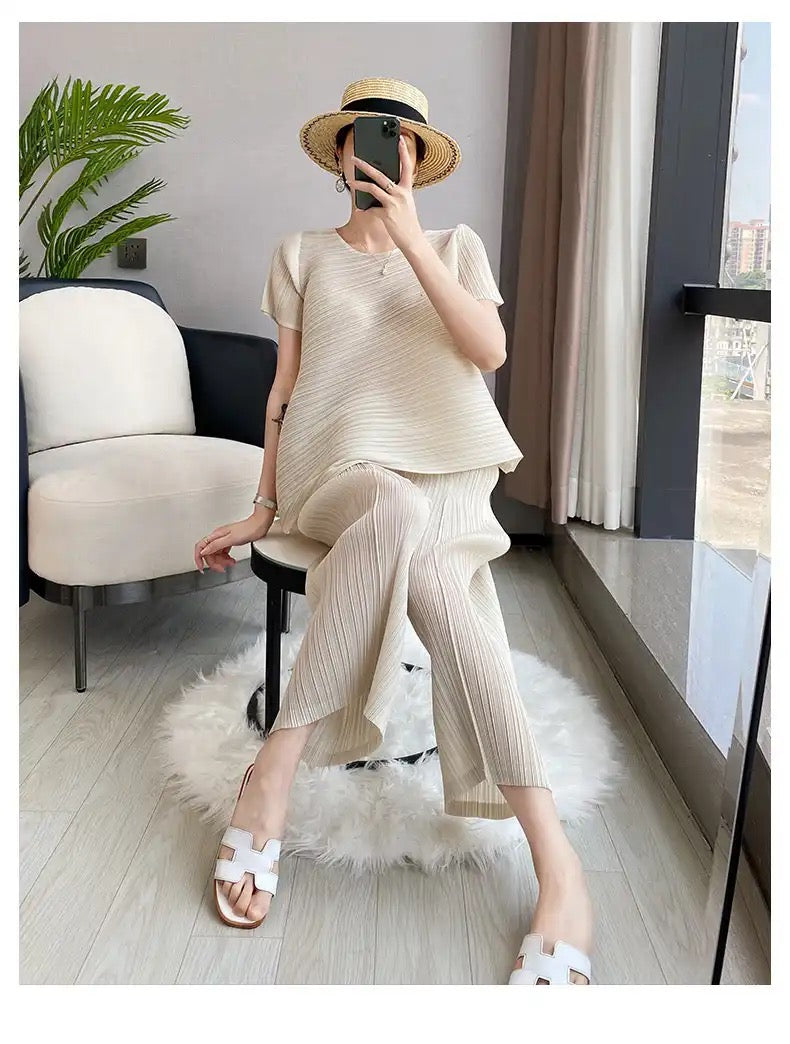 Pleated Irregular top and pants set