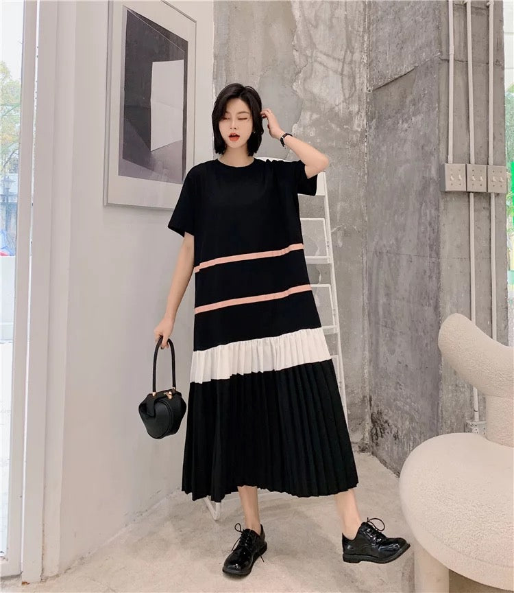 Striped pleated dress