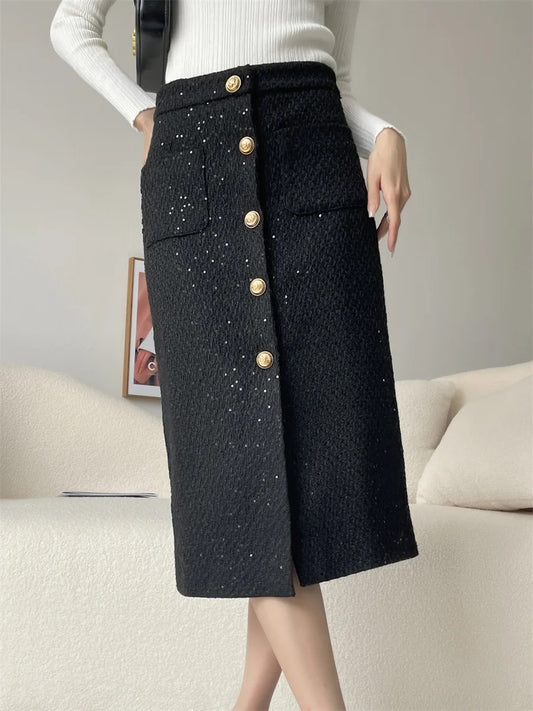 Sequin tweed skirt