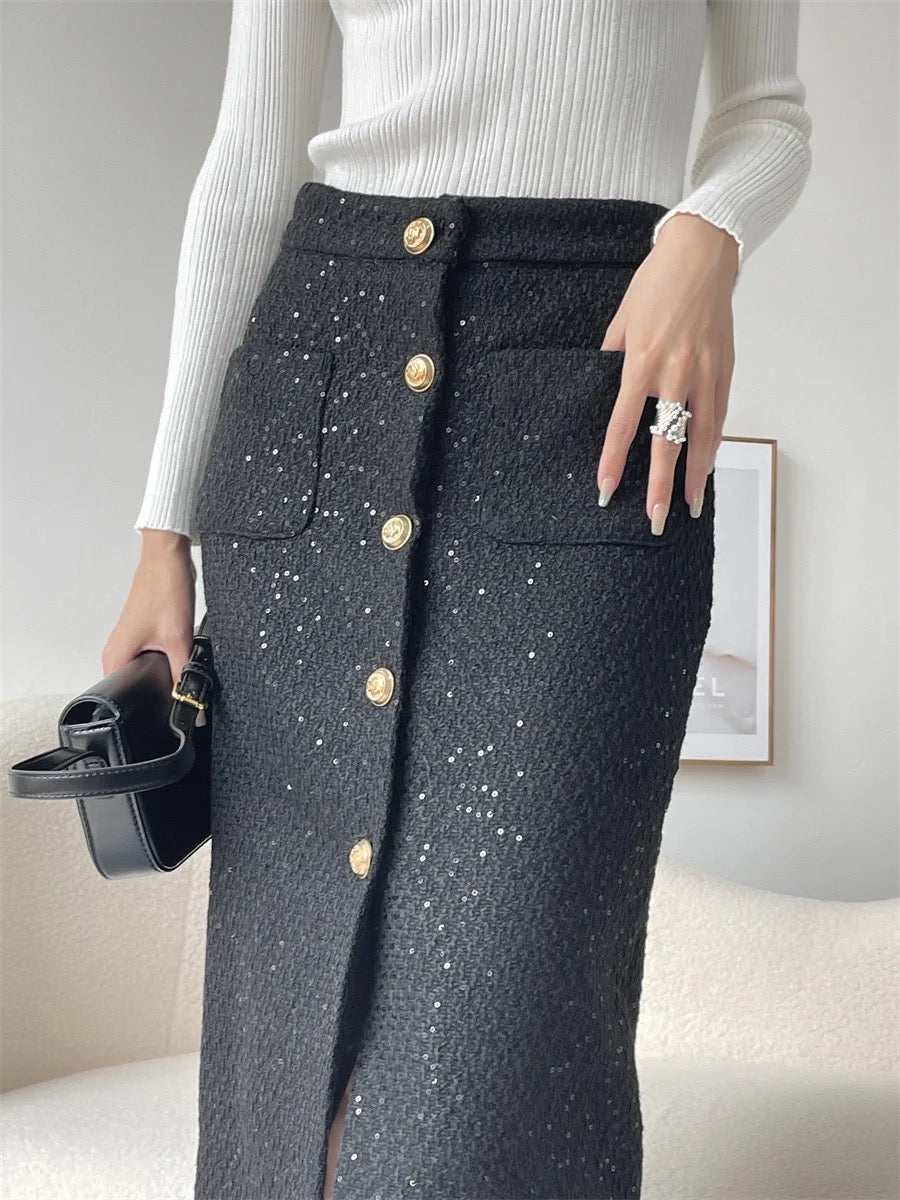 Sequin tweed skirt