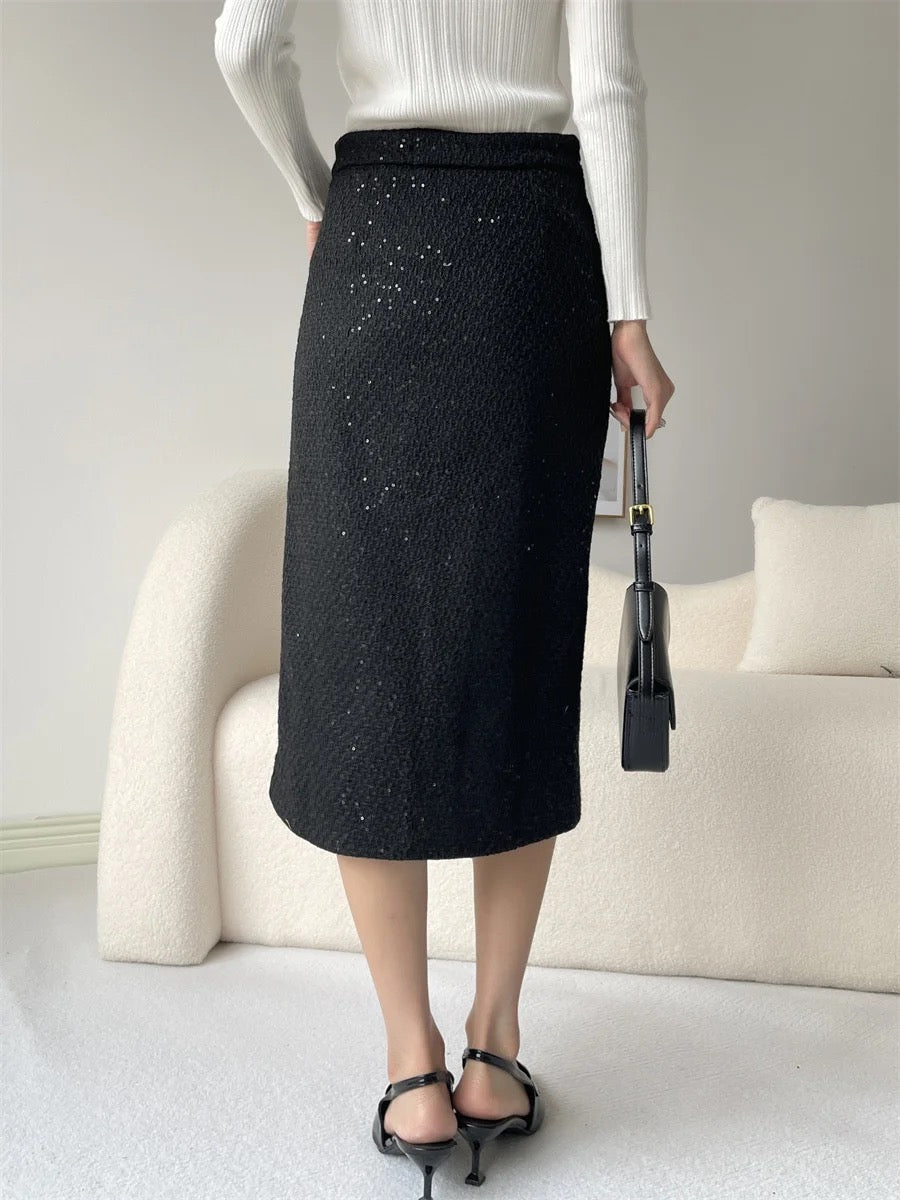 Sequin tweed skirt