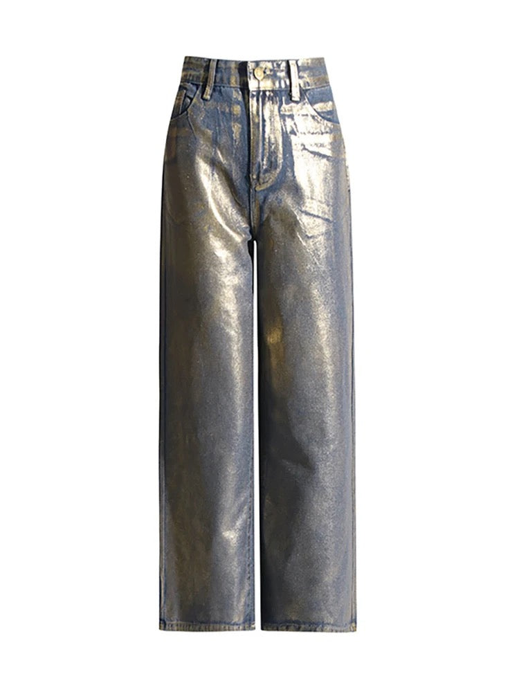 Metallic denim jeans