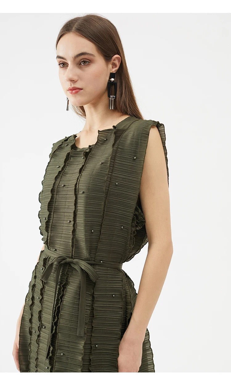 Pleated embellished dress