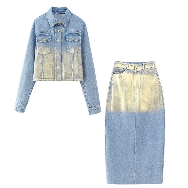 Denim jacket and skirt set