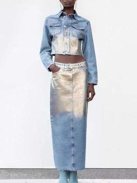 Denim jacket and skirt set