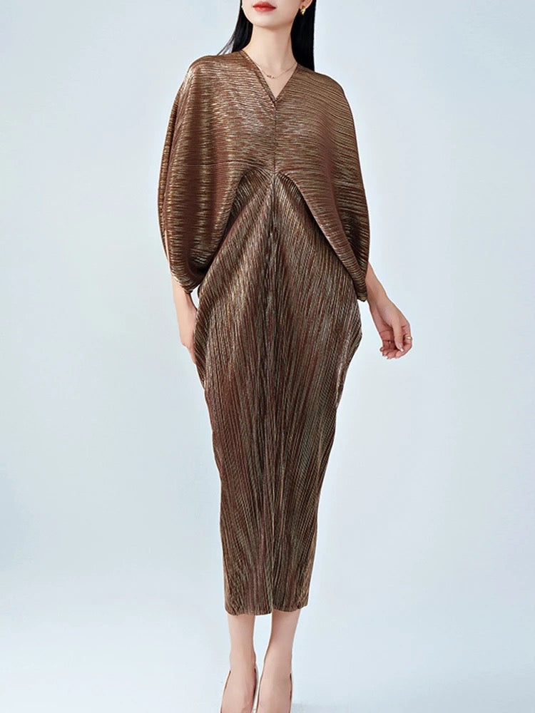 Metallic batwing pleated dress