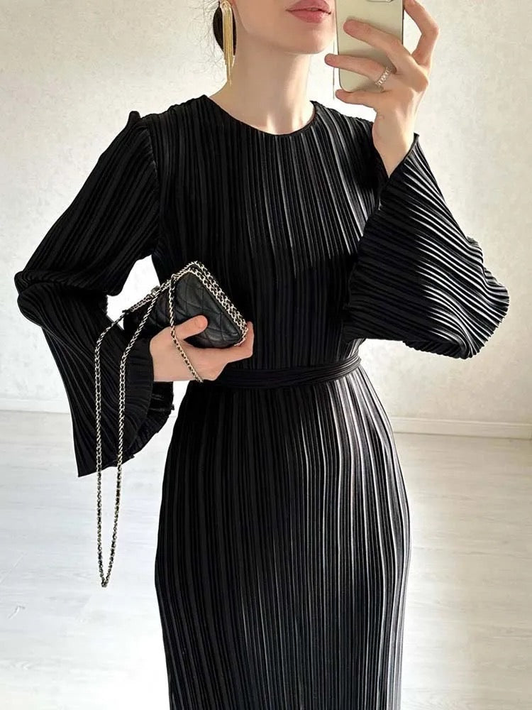 Pleated belted dress