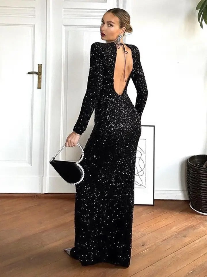 Shoulder padded sequin dress