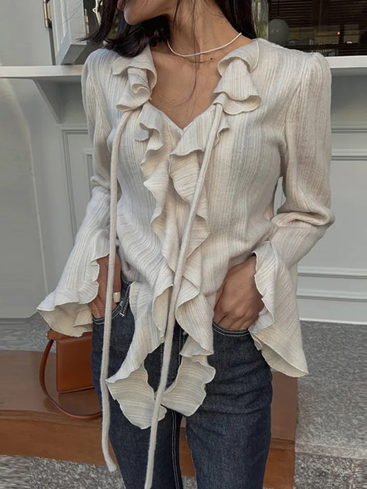 Ruffle drawstring blouse