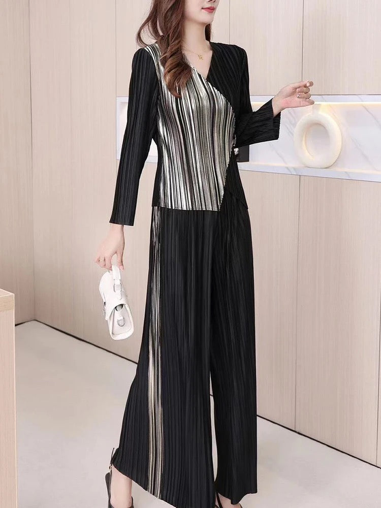 Irregular pleated top and pants set